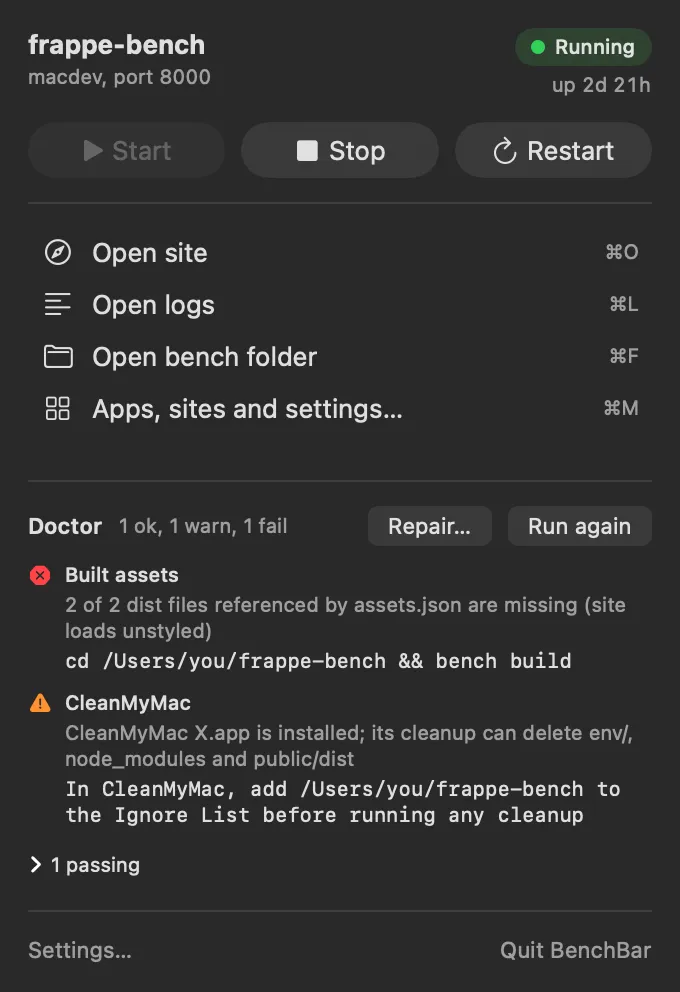The same popover in dark mode