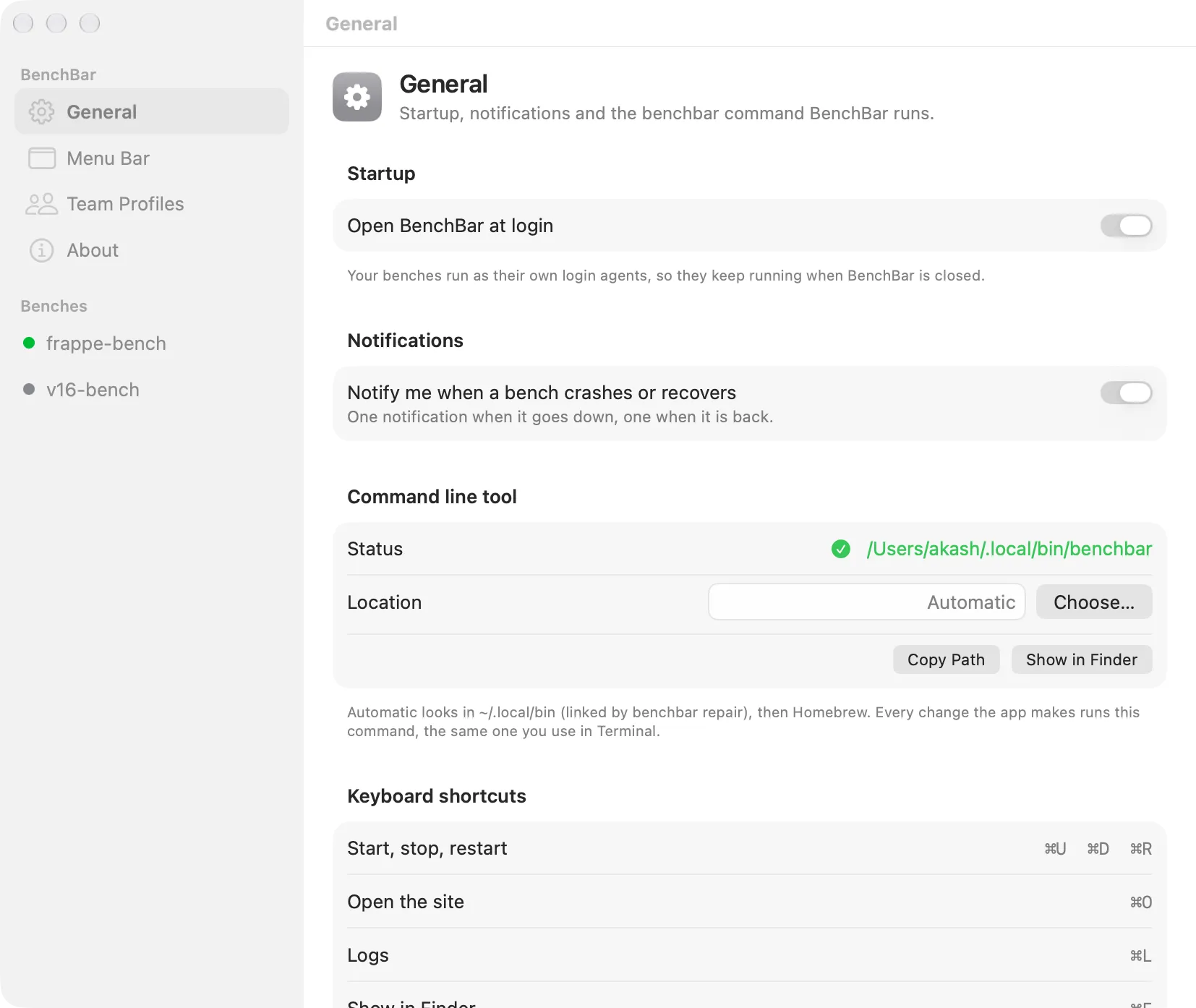 General settings: startup, notifications, the command line tool and keyboard shortcuts